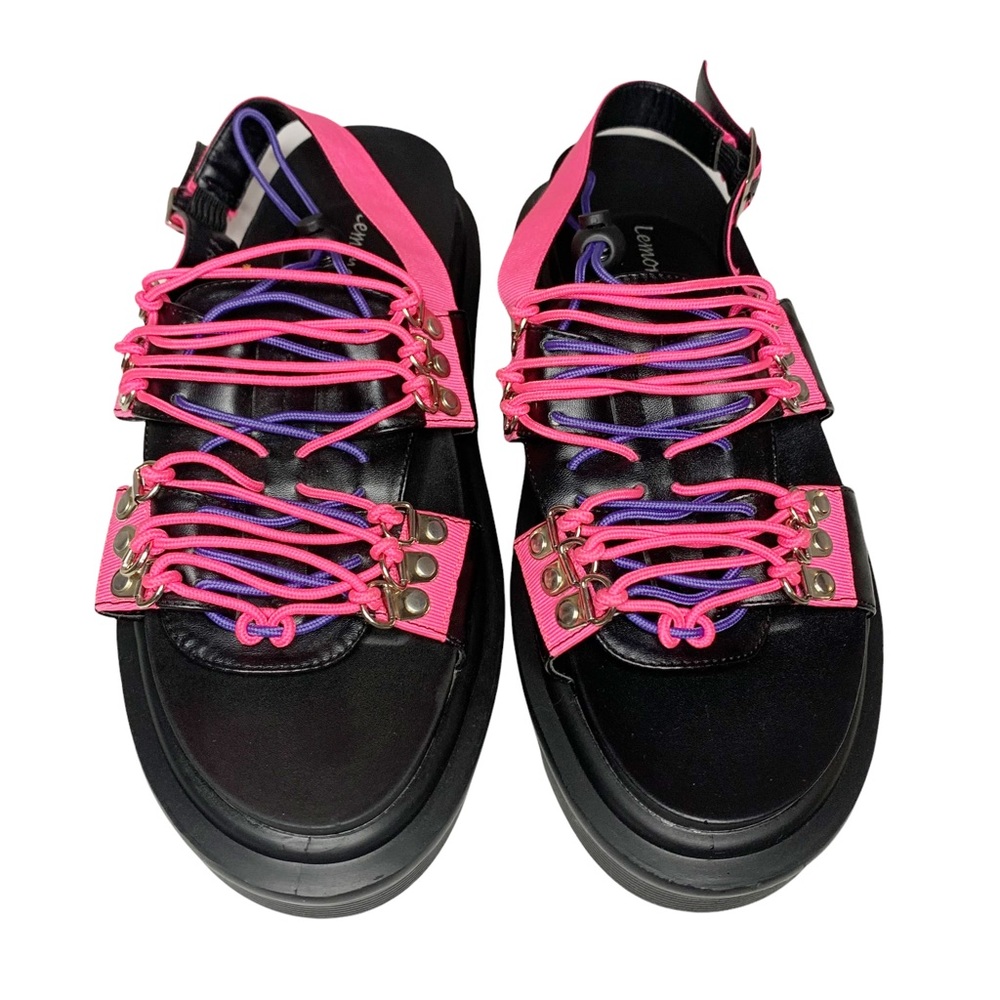 Lemonade Sierra Neon Pink Purple Lace Up Platform Sandals Straps Size 10